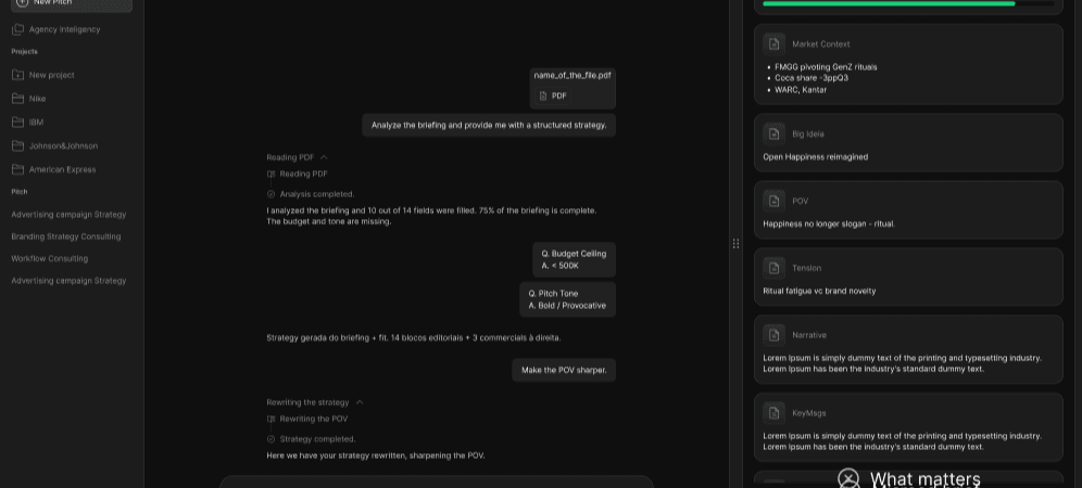 COR app: brief, strategy and deck workspace